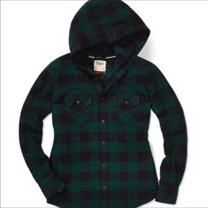 TNA Green and Black Hooded Plaid Top
